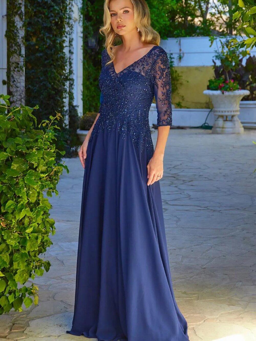 New Mother Of Bride Sheath Long Chiffon Mesh Gown w/ Beads Embroidery GL3573